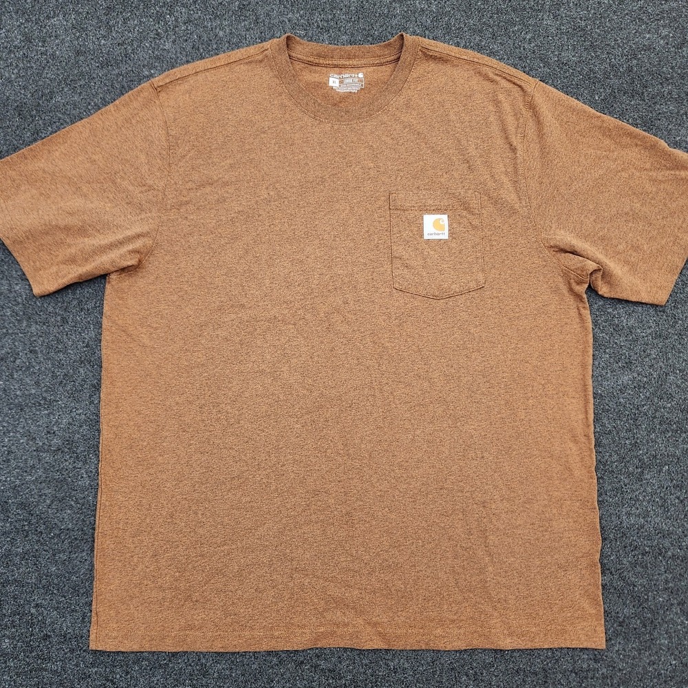 Carhartt Men's XL Loose Fit Brown Tan Pocket Workwear Outdoor Shirt Constructiom